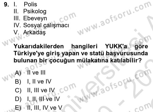 Göçmen Ve Sığınmacılarla Sosyal Hizmet Dersi 2020 - 2021 Yılı Yaz Okulu Sınav Soruları 9. Soru
