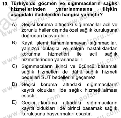 Göçmen Ve Sığınmacılarla Sosyal Hizmet Dersi 2023 - 2024 Yılı Yaz Okulu Sınav Soruları 10. Soru