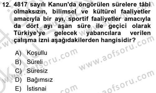 Göçmen Ve Sığınmacılarla Sosyal Hizmet Dersi 2023 - 2024 Yılı Yaz Okulu Sınav Soruları 12. Soru