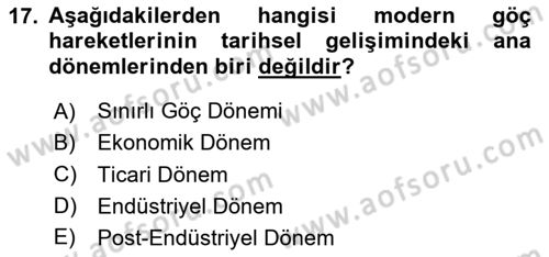 Göçmen Ve Sığınmacılarla Sosyal Hizmet Dersi 2023 - 2024 Yılı Yaz Okulu Sınav Soruları 17. Soru