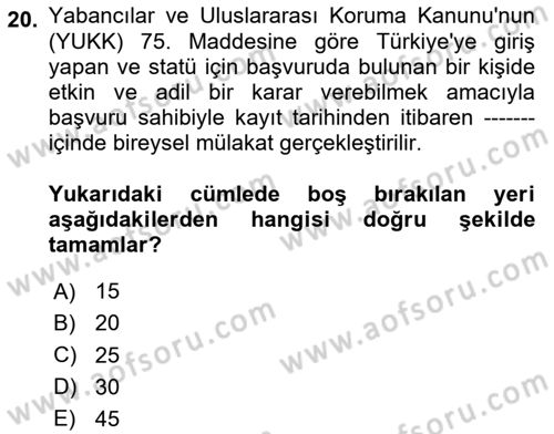 Göçmen Ve Sığınmacılarla Sosyal Hizmet Dersi 2023 - 2024 Yılı Yaz Okulu Sınav Soruları 20. Soru