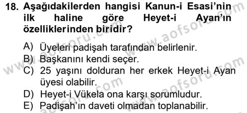 Türk Siyasal Hayatı Dersi 2012 - 2013 Yılı (Vize) Ara Sınav Soruları 18. Soru