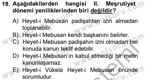 Türk Siyasal Hayatı Dersi 2012 - 2013 Yılı (Vize) Ara Sınav Soruları 19. Soru