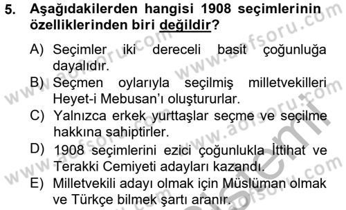 Türk Siyasal Hayatı Dersi 2012 - 2013 Yılı (Vize) Ara Sınav Soruları 5. Soru