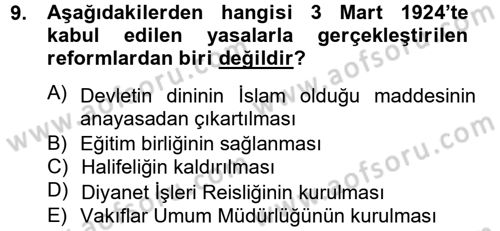 Türk Siyasal Hayatı Dersi 2012 - 2013 Yılı (Vize) Ara Sınav Soruları 9. Soru