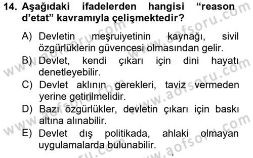 Türk Siyasal Hayatı Dersi 2012 - 2013 Yılı (Final) Dönem Sonu Sınav Soruları 14. Soru