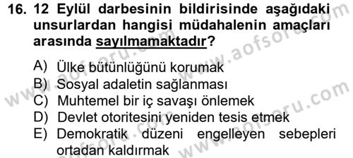 Türk Siyasal Hayatı Dersi 2012 - 2013 Yılı (Final) Dönem Sonu Sınav Soruları 16. Soru
