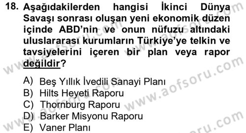 Türk Siyasal Hayatı Dersi 2012 - 2013 Yılı (Final) Dönem Sonu Sınav Soruları 18. Soru