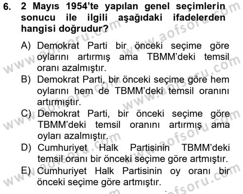 Türk Siyasal Hayatı Dersi 2012 - 2013 Yılı (Final) Dönem Sonu Sınav Soruları 6. Soru