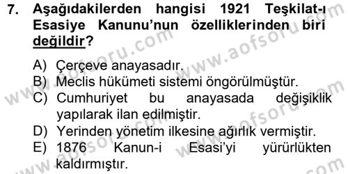 Türk Siyasal Hayatı Dersi 2012 - 2013 Yılı (Final) Dönem Sonu Sınav Soruları 7. Soru