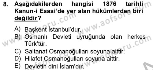 Türk Siyasal Hayatı Dersi 2012 - 2013 Yılı (Final) Dönem Sonu Sınav Soruları 8. Soru