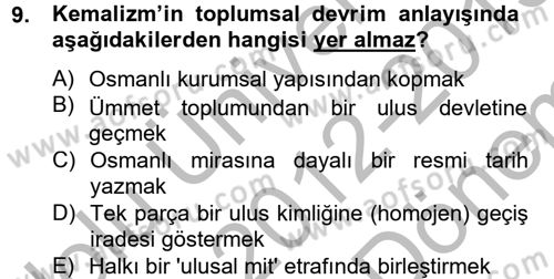 Türk Siyasal Hayatı Dersi 2012 - 2013 Yılı (Final) Dönem Sonu Sınav Soruları 9. Soru