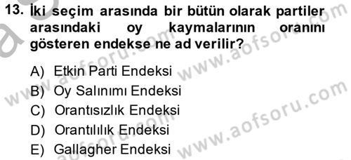 Türk Siyasal Hayatı Dersi 2013 - 2014 Yılı (Vize) Ara Sınav Soruları 13. Soru
