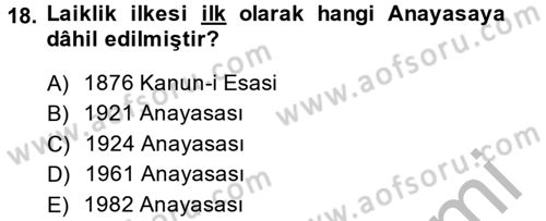 Türk Siyasal Hayatı Dersi 2013 - 2014 Yılı (Vize) Ara Sınav Soruları 18. Soru