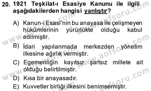 Türk Siyasal Hayatı Dersi 2013 - 2014 Yılı (Vize) Ara Sınav Soruları 20. Soru