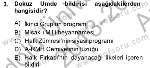 Türk Siyasal Hayatı Dersi 2013 - 2014 Yılı (Vize) Ara Sınav Soruları 3. Soru