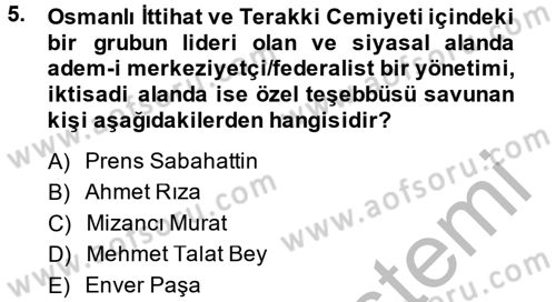 Türk Siyasal Hayatı Dersi 2013 - 2014 Yılı (Vize) Ara Sınav Soruları 5. Soru