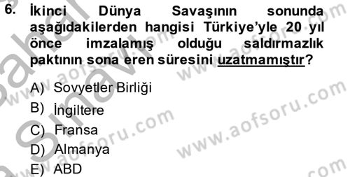 Türk Siyasal Hayatı Dersi 2013 - 2014 Yılı (Vize) Ara Sınav Soruları 6. Soru