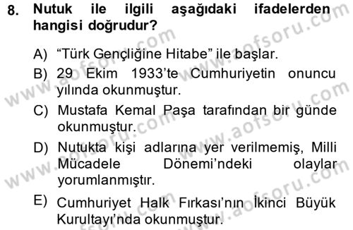 Türk Siyasal Hayatı Dersi 2013 - 2014 Yılı (Vize) Ara Sınav Soruları 8. Soru