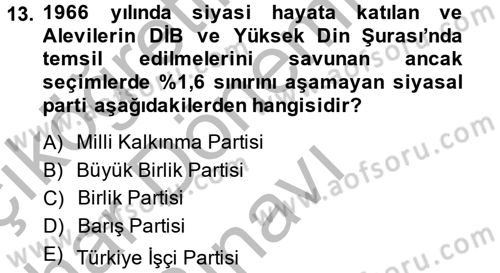 Türk Siyasal Hayatı Dersi 2013 - 2014 Yılı (Final) Dönem Sonu Sınav Soruları 13. Soru