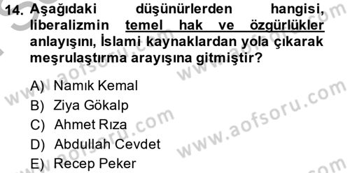 Türk Siyasal Hayatı Dersi 2013 - 2014 Yılı (Final) Dönem Sonu Sınav Soruları 14. Soru