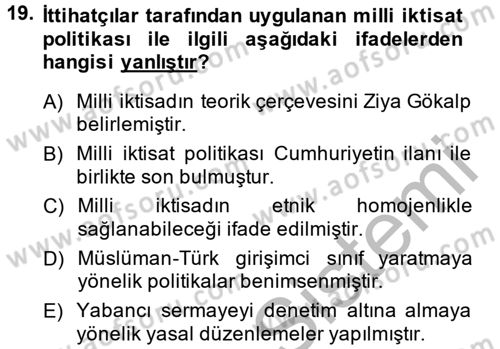 Türk Siyasal Hayatı Dersi 2013 - 2014 Yılı (Final) Dönem Sonu Sınav Soruları 19. Soru