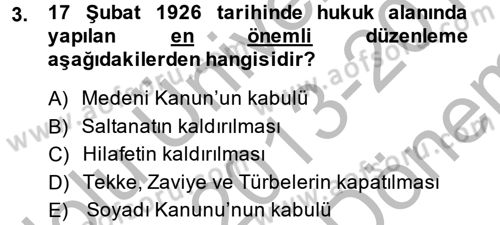 Türk Siyasal Hayatı Dersi 2013 - 2014 Yılı (Final) Dönem Sonu Sınav Soruları 3. Soru