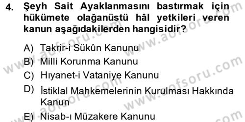 Türk Siyasal Hayatı Dersi 2013 - 2014 Yılı (Final) Dönem Sonu Sınav Soruları 4. Soru