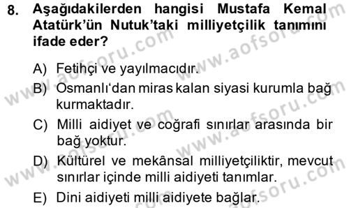 Türk Siyasal Hayatı Dersi 2013 - 2014 Yılı (Final) Dönem Sonu Sınav Soruları 8. Soru