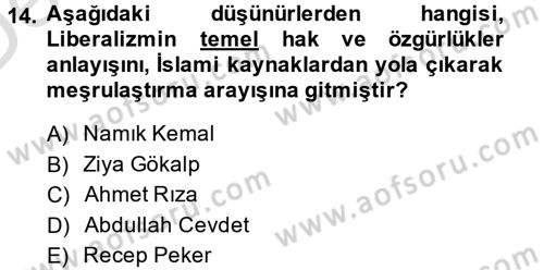 Türk Siyasal Hayatı Dersi 2013 - 2014 Yılı Tek Ders Sınav Soruları 14. Soru