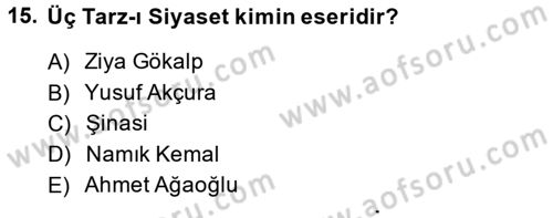 Türk Siyasal Hayatı Dersi 2013 - 2014 Yılı Tek Ders Sınav Soruları 15. Soru