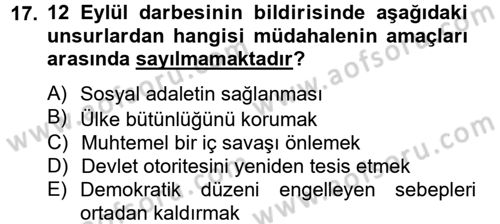 Türk Siyasal Hayatı Dersi 2013 - 2014 Yılı Tek Ders Sınavı 17. Soru