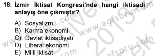 Türk Siyasal Hayatı Dersi 2013 - 2014 Yılı Tek Ders Sınavı 18. Soru