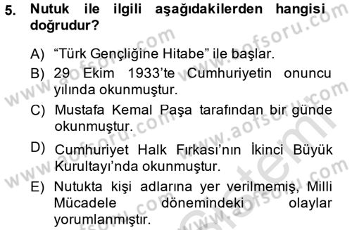 Türk Siyasal Hayatı Dersi 2013 - 2014 Yılı Tek Ders Sınavı 5. Soru