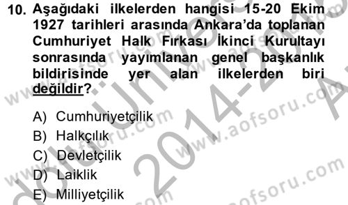 Türk Siyasal Hayatı Dersi 2014 - 2015 Yılı (Vize) Ara Sınav Soruları 10. Soru