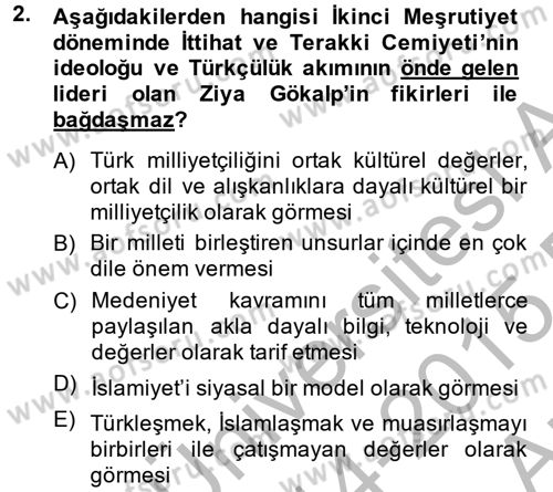 Türk Siyasal Hayatı Dersi 2014 - 2015 Yılı (Vize) Ara Sınav Soruları 2. Soru