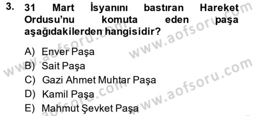 Türk Siyasal Hayatı Dersi 2014 - 2015 Yılı (Vize) Ara Sınav Soruları 3. Soru