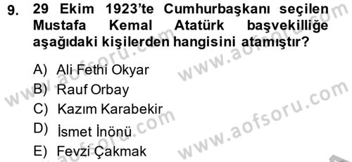 Türk Siyasal Hayatı Dersi 2014 - 2015 Yılı (Vize) Ara Sınav Soruları 9. Soru