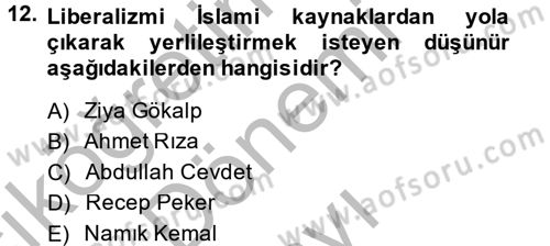 Türk Siyasal Hayatı Dersi 2014 - 2015 Yılı (Final) Dönem Sonu Sınav Soruları 12. Soru