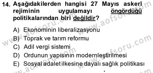 Türk Siyasal Hayatı Dersi 2014 - 2015 Yılı (Final) Dönem Sonu Sınavı 14. Soru