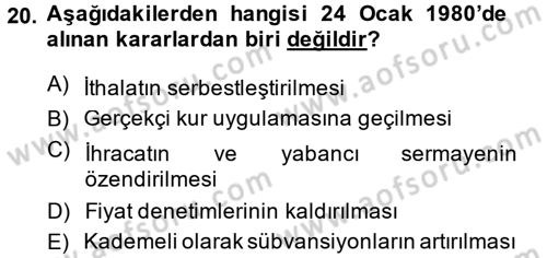 Türk Siyasal Hayatı Dersi 2014 - 2015 Yılı (Final) Dönem Sonu Sınav Soruları 20. Soru