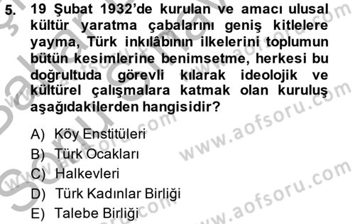Türk Siyasal Hayatı Dersi 2014 - 2015 Yılı (Final) Dönem Sonu Sınav Soruları 5. Soru