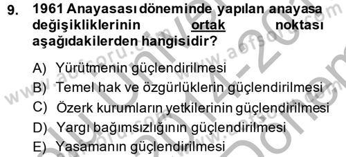 Türk Siyasal Hayatı Dersi 2014 - 2015 Yılı (Final) Dönem Sonu Sınav Soruları 9. Soru