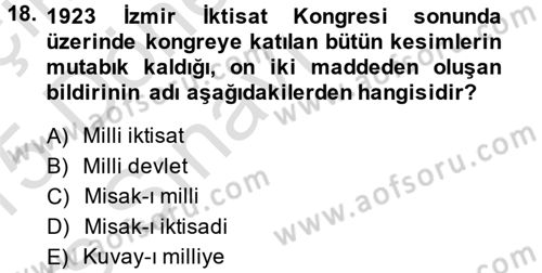 Türk Siyasal Hayatı Dersi 2014 - 2015 Yılı Tek Ders Sınav Soruları 18. Soru