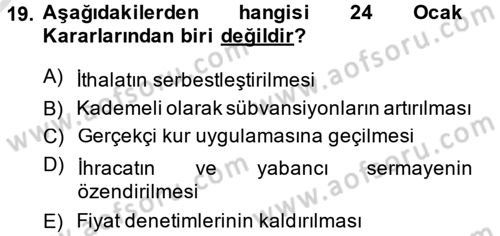 Türk Siyasal Hayatı Dersi 2014 - 2015 Yılı Tek Ders Sınav Soruları 19. Soru