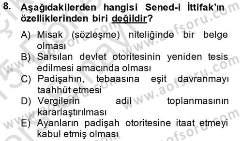 Türk Siyasal Hayatı Dersi 2014 - 2015 Yılı Tek Ders Sınav Soruları 8. Soru