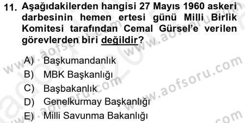 Türk Siyasal Hayatı Dersi 2015 - 2016 Yılı (Vize) Ara Sınav Soruları 11. Soru