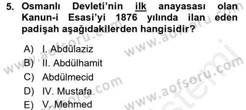 Türk Siyasal Hayatı Dersi 2015 - 2016 Yılı (Vize) Ara Sınav Soruları 5. Soru