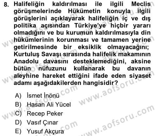 Türk Siyasal Hayatı Dersi 2015 - 2016 Yılı (Vize) Ara Sınav Soruları 8. Soru