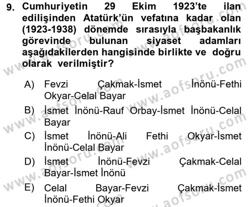 Türk Siyasal Hayatı Dersi 2015 - 2016 Yılı (Vize) Ara Sınav Soruları 9. Soru